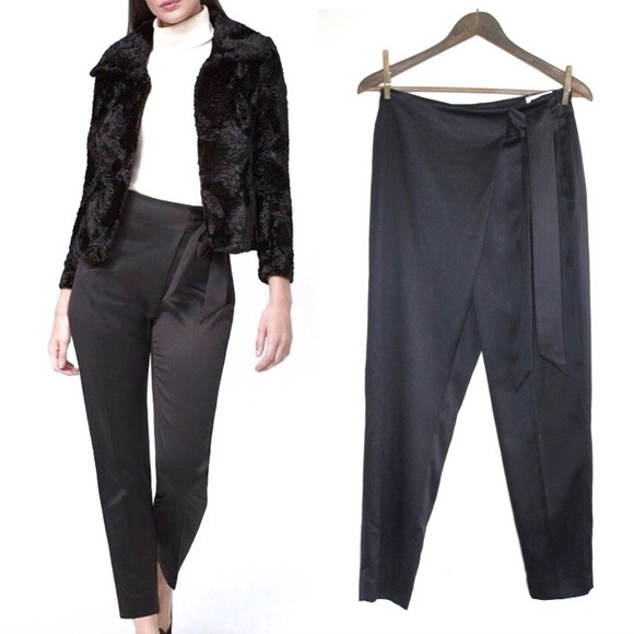 WHBM Bow Belt Satin Tapered Ankle Pants 2 Long NWT - Picture 1 of 9